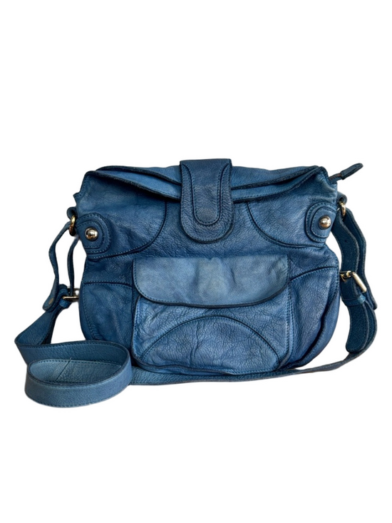 Anthropologie Lucky Penny Blue Leather Faded Crossbody Boho Bag - Picture 2 of 9